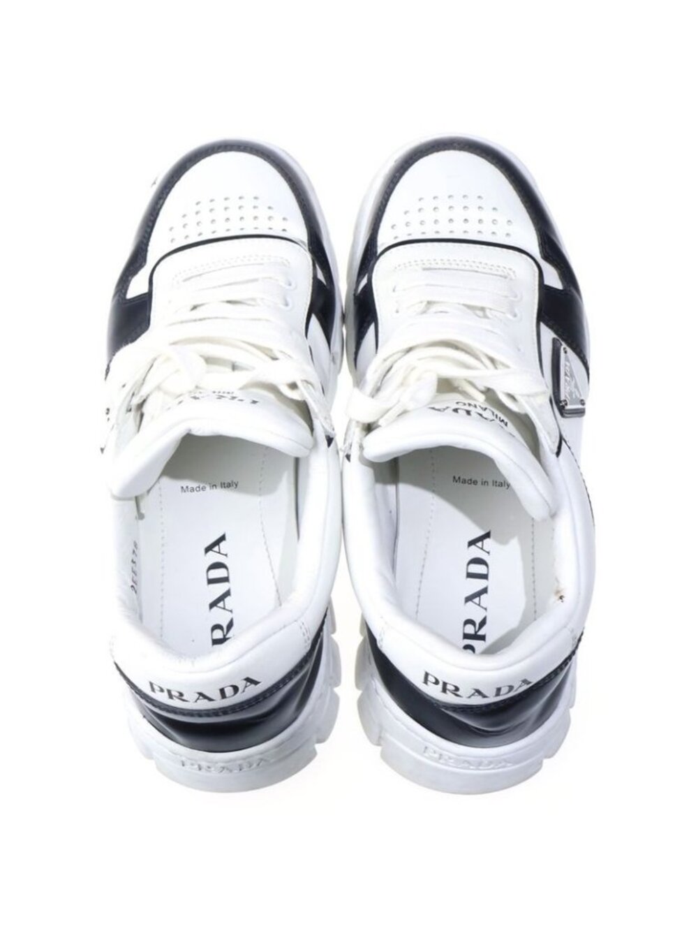 Prada Leather Lace Up Sneakers White Black - Picture 4 of 6